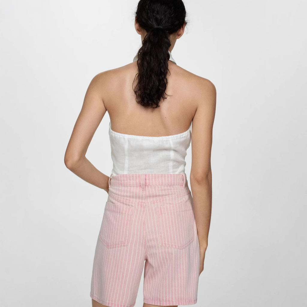 Gestreifte High-Waist Denim Shorts in Übergrössen