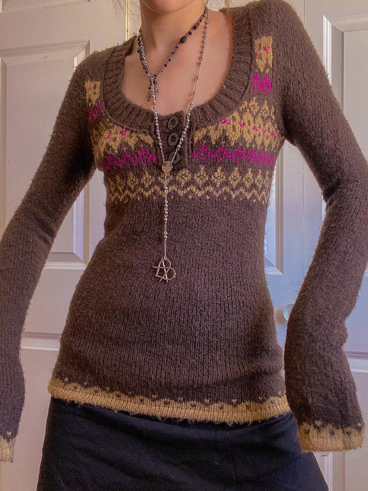Eleganter Color-Block Strickpullover mit Rundhals