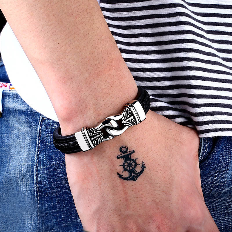 Vintage Lederarmband aus Titanstahl für Herren | LuxeStyle
