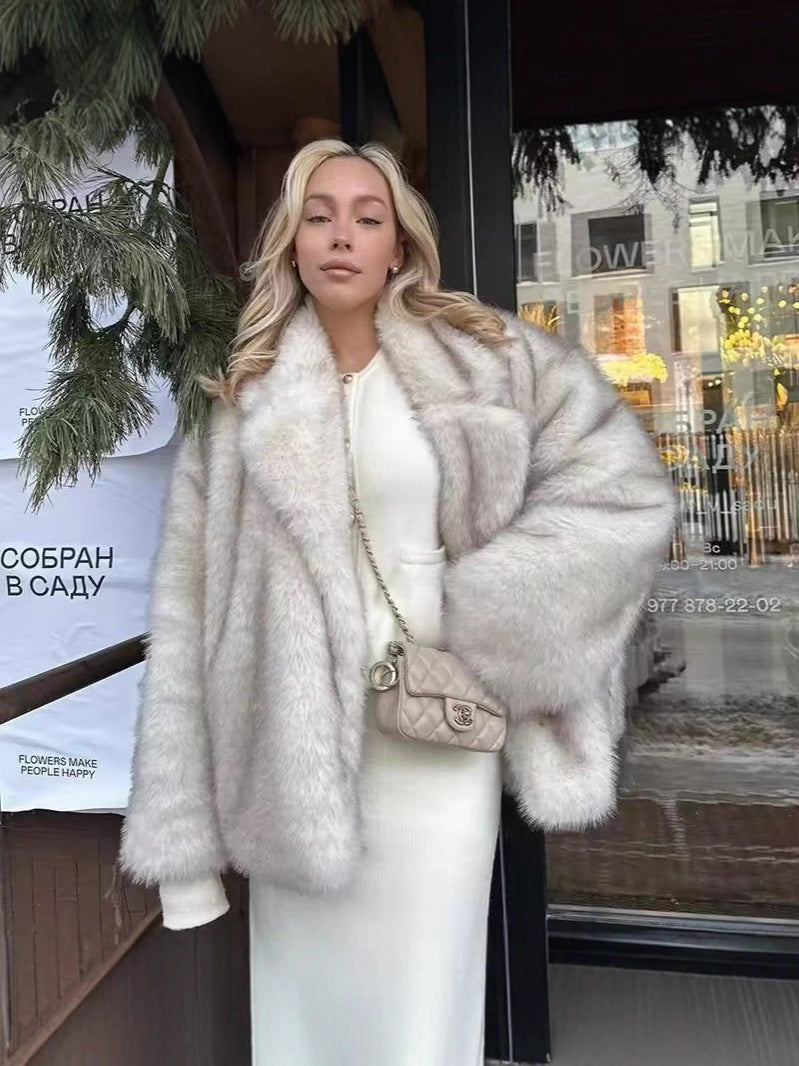 Mid-Length Kunstpelzmantel mit Blazer-Kragen