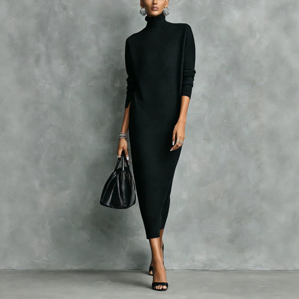 Elegantes Langarm-Midikleid mit Schlitz – Bild 3 | LuxeStyle