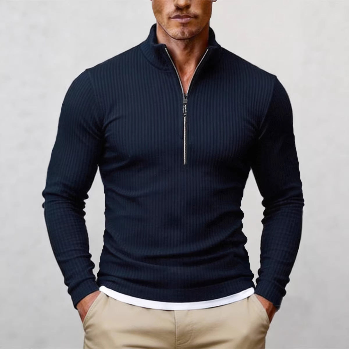 Herren-Retro-Halbzipfelpullover mit Stehkragen