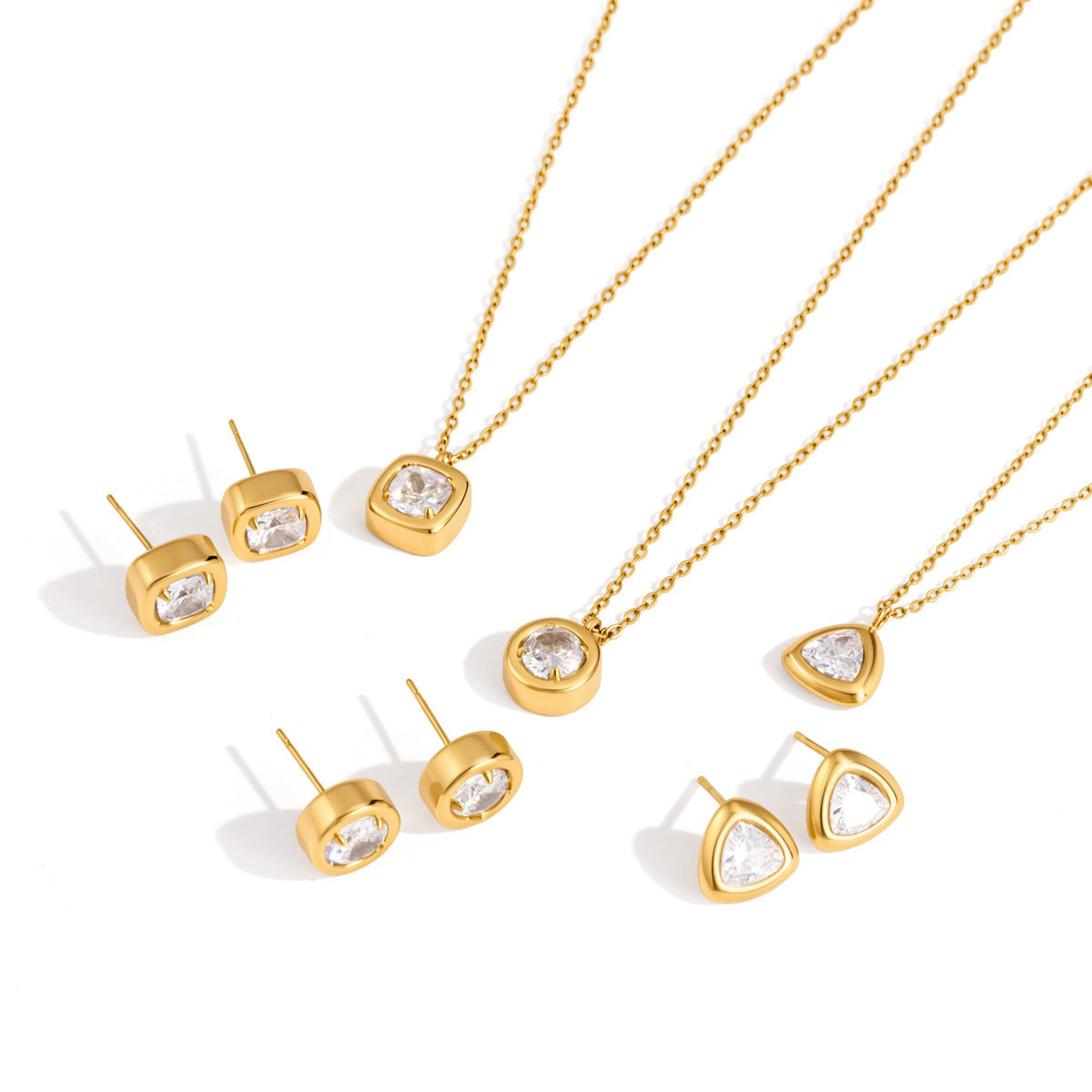 Halskette & Ohrringe – Titanstahl mit Zirkon – Bild 4 | LuxeStyle
