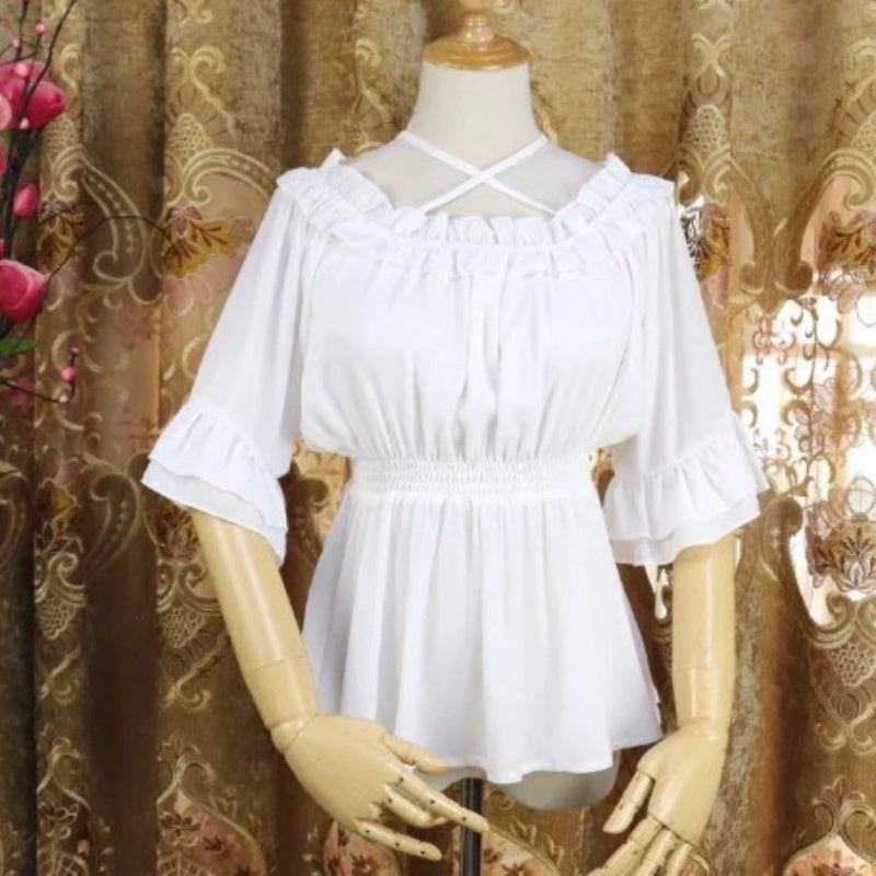 Chiffon Halter Top mit Laternenärmeln