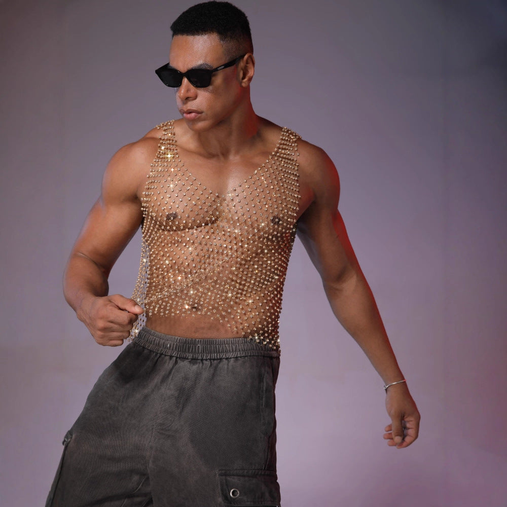 Herren Mesh-Top mit Strass-Steinen – Bild 3 | LuxeStyle
