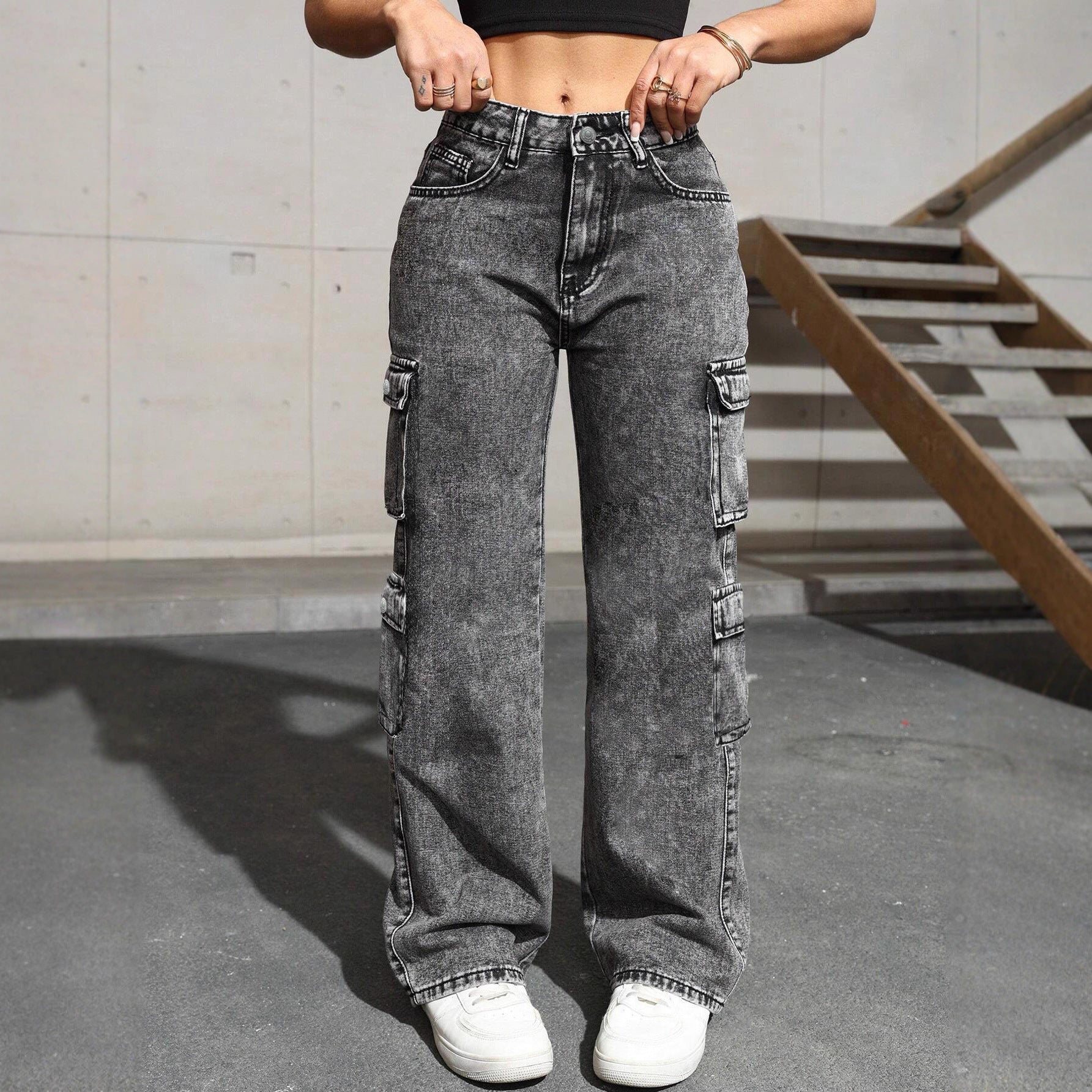 Washed Irregular Jeans für Damen