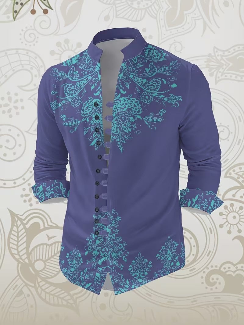 Langärmliges Herren-Mandarin-Kragen-Shirt – Bild 18 | LuxeStyle