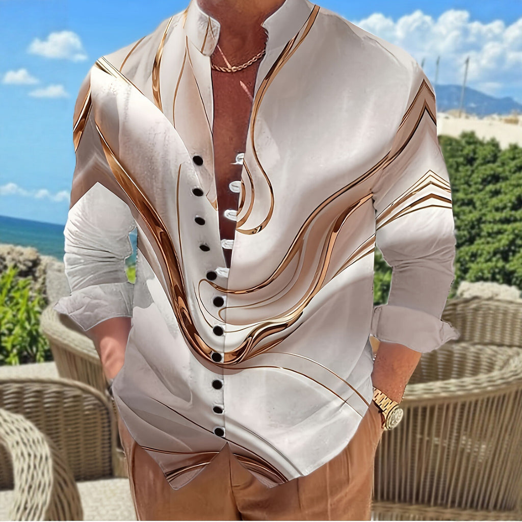 Stehkragenhemd mit Wellenmuster für Herren – Bild 10 | LuxeStyle