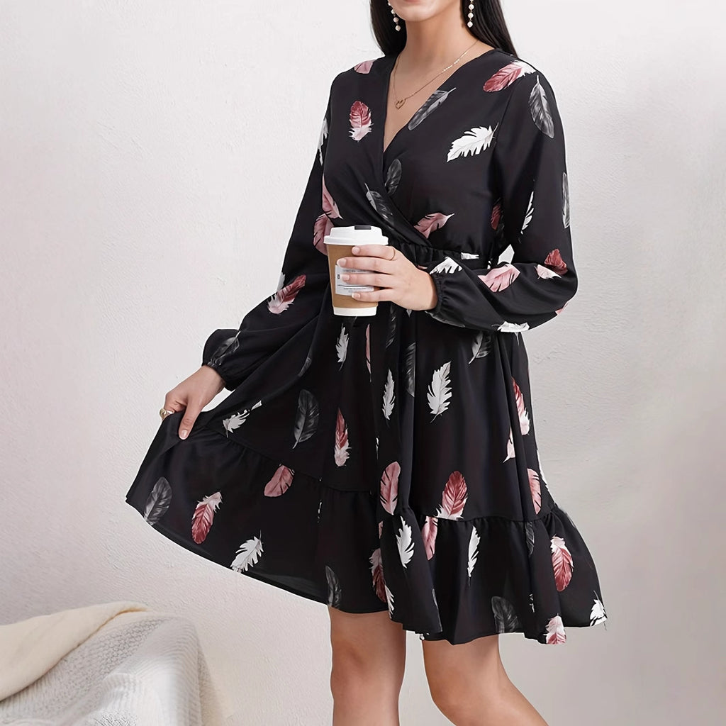Kleid mit elastischem Bund, Druckmuster, langärmlig – Bild 2 | LuxeStyle