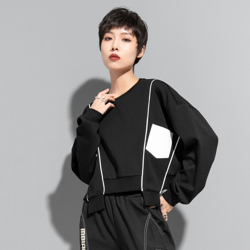 Patchwork Irregular Hoodie für Damen