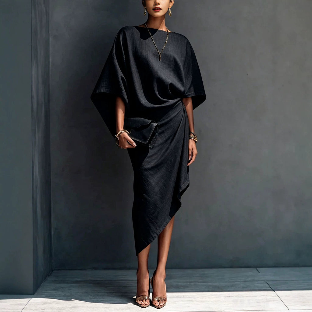 Weiten-sitzendes Batwing-Midi-Rockkleid asymmetrisch