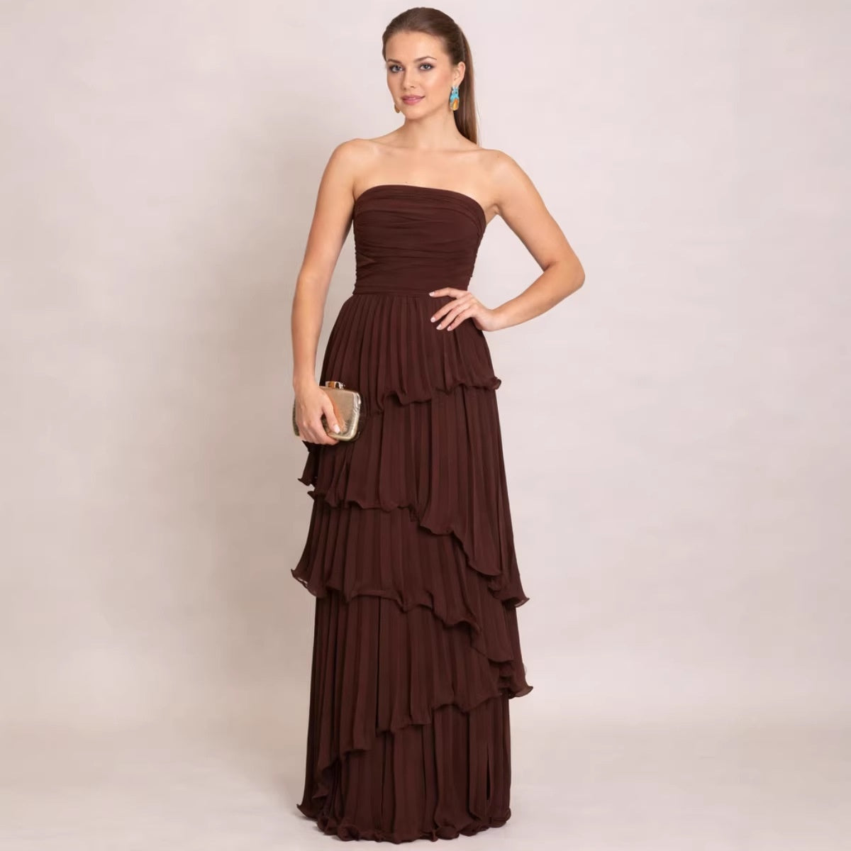 Trägerloses Chiffon-Kleid mit Raffungen – Bild 5 | LuxeStyle