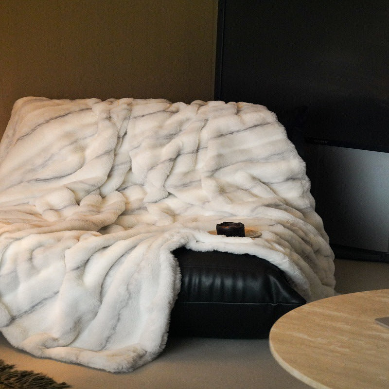 Amerikanische Luxus-Fleece-Decke mit Kaninchenfell-Optik