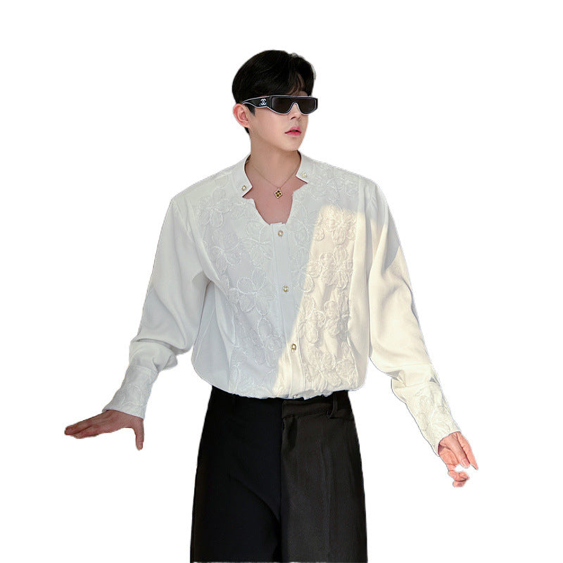 Männer Shirt mit 3D-Blumenpatch und Metallknöpfen – Bild 2 | LuxeStyle