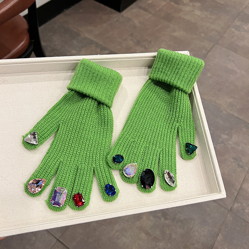 Strickhandschuhe mit Strass und Touchscreen-Funktion