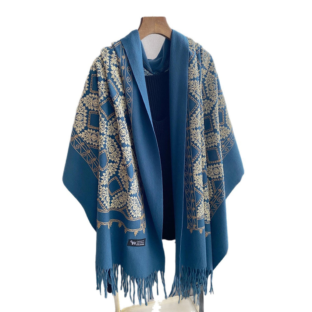 Geometrischer Jacquard Schal mit Quasten