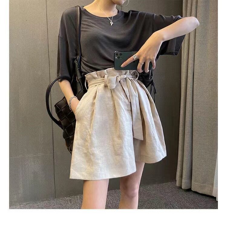 High-Waist Shorts aus Baumwoll-Leinen-Mix