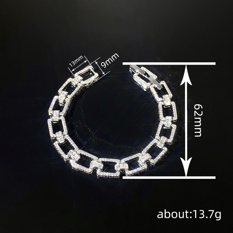 Hip-Hop-Punk-Armband mit quadratischem Design und Zirkonia
