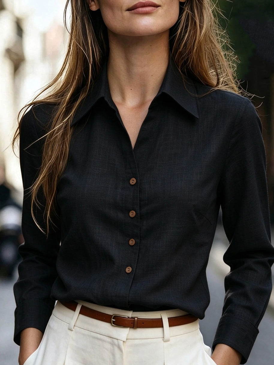 Minimalistische Langarmbluse mit Revers – Bild 2 | LuxeStyle