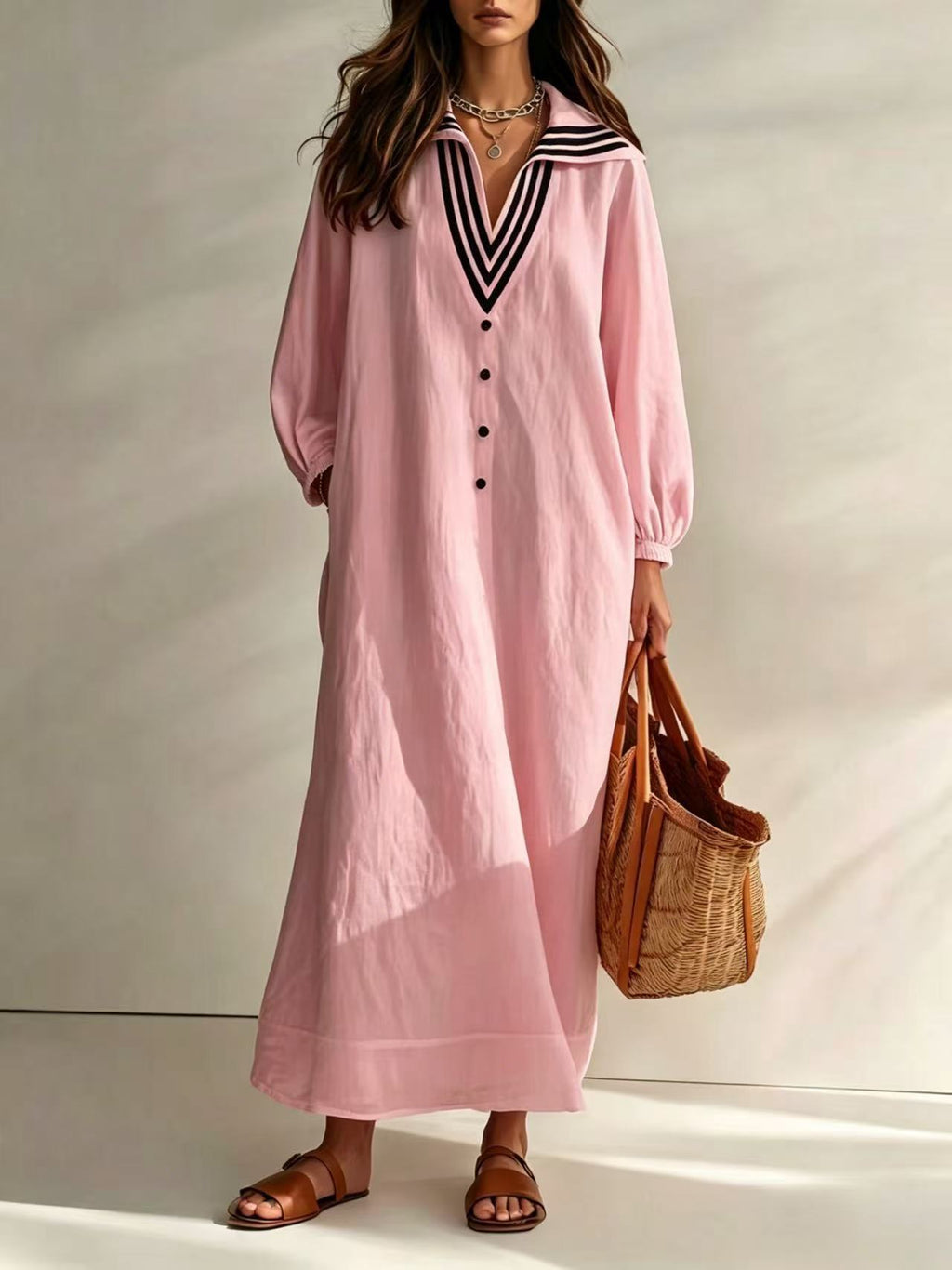Luftiges V-Ausschnitt Resort Kleid