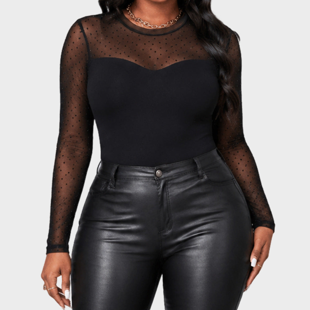 Damen Mesh-Top mit Tupfenärmeln