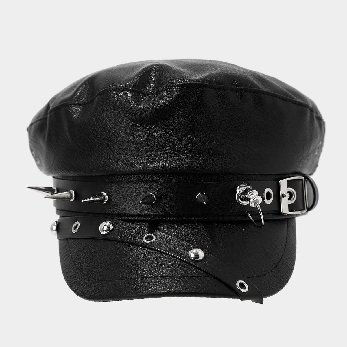 PU-Leder Newsboy Cap mit Totenkopf-Nieten – Bild 1 | LuxeStyle