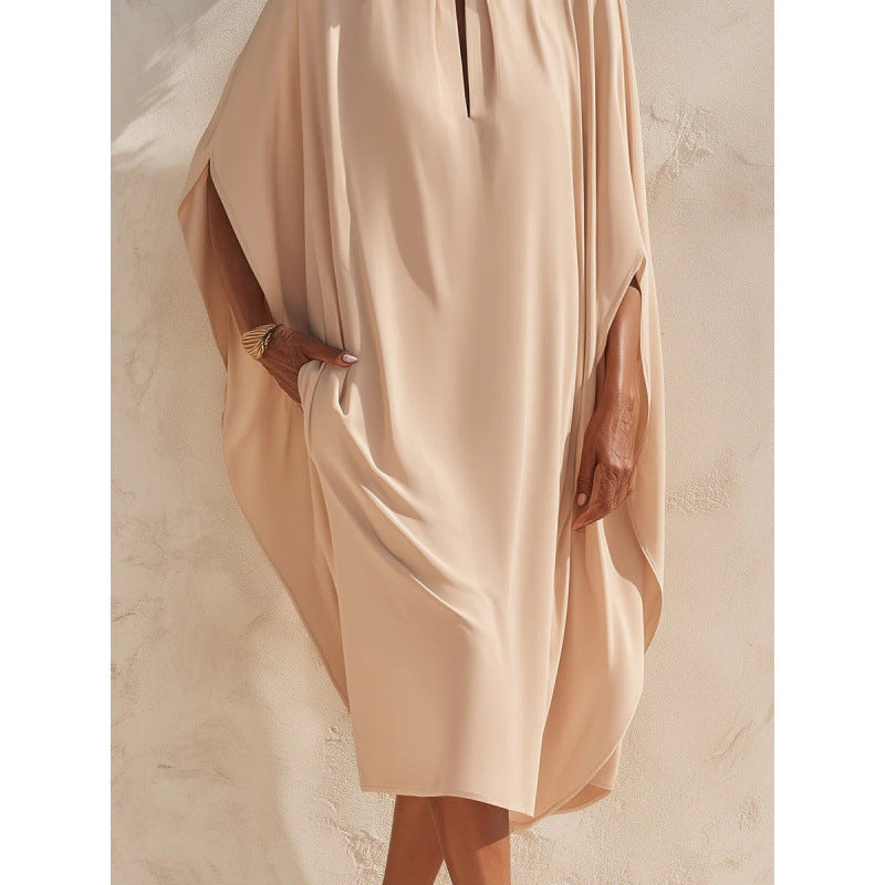 Midi-Freizeitkleid mit Mandarin-Kragen