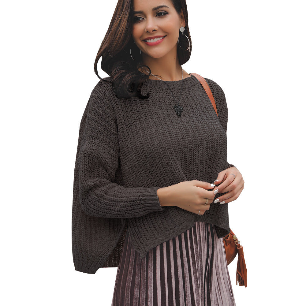 Unifarbener Strickpullover mit Rundhals