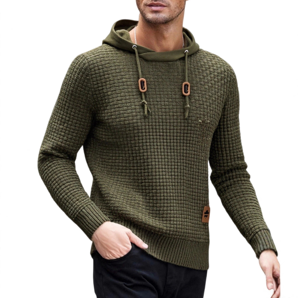 Männlicher Strickpullover mit Kapuzenfunktion – Bild 3 | LuxeStyle