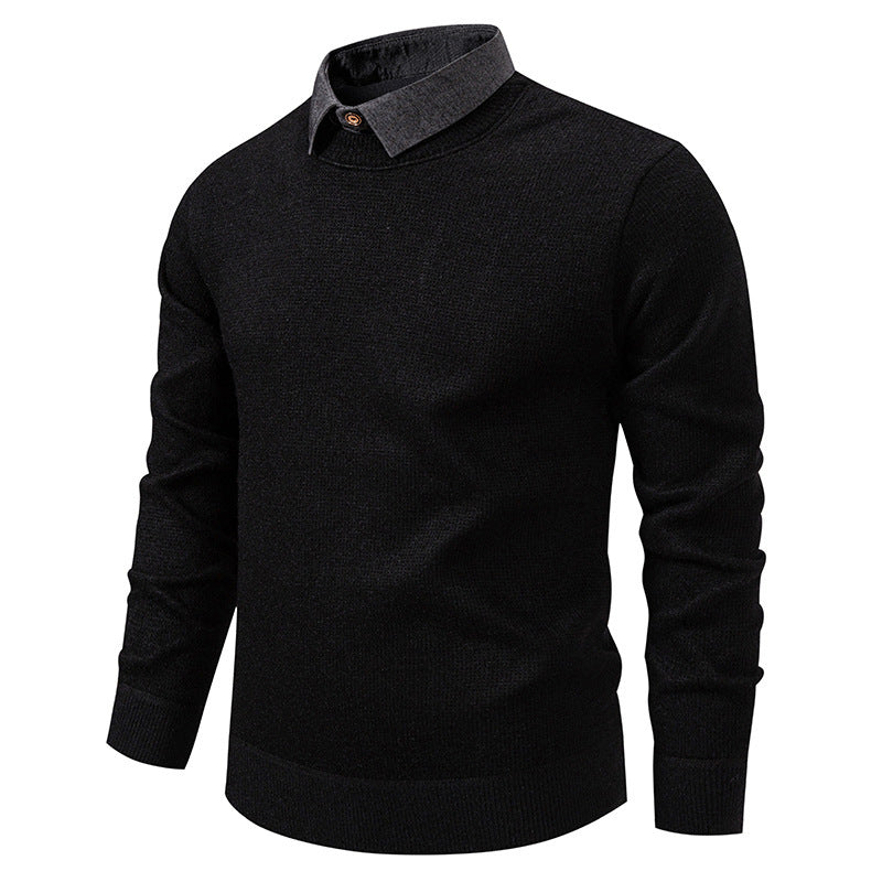 Herren 2-in-1 Strickpullover mit Hemdkragen