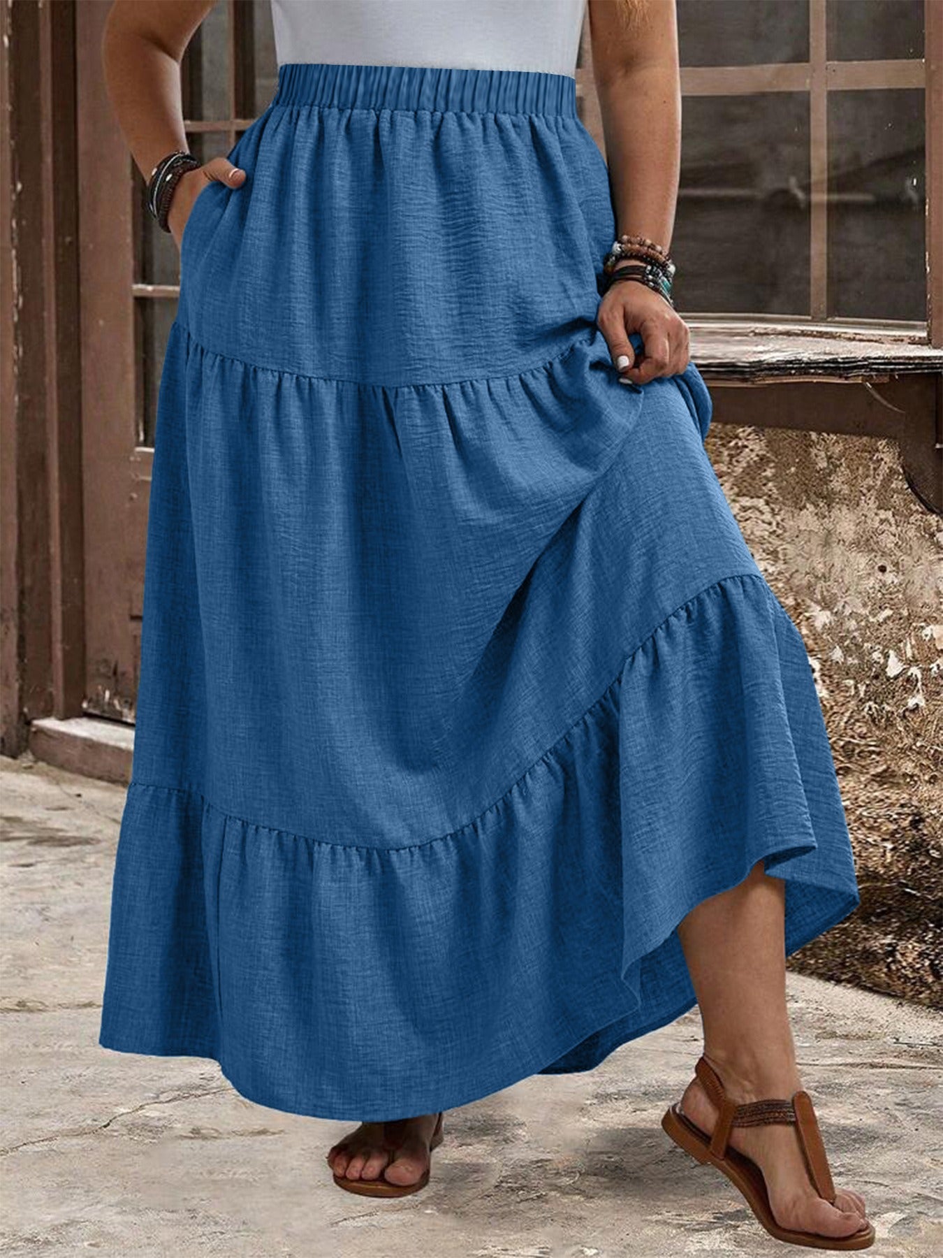 Vintage Maxi Jupe mit Hoher Taille – Ansicht 3