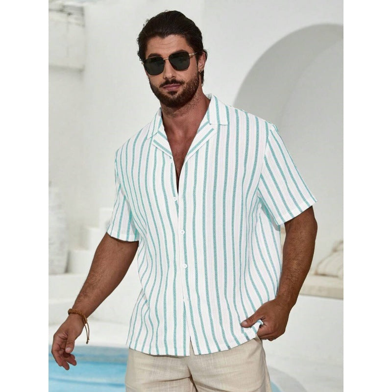 Kurzarmhemd mit Streifen und Digitaldruck – Bild 9 | LuxeStyle