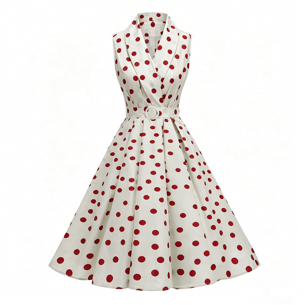 Aprikosenkleid mit Polka-Dots und Taillengürtel – Bild 4 | LuxeStyle