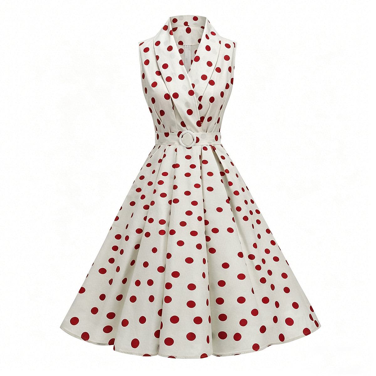 Aprikosenkleid mit Polka-Dots und Taillengürtel – Bild 4 | LuxeStyle