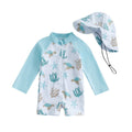 Kinder Badeanzug mit langen Ärmeln – Weiss-Blau, Dinosauriergrün – Bild 6 | LuxeStyle