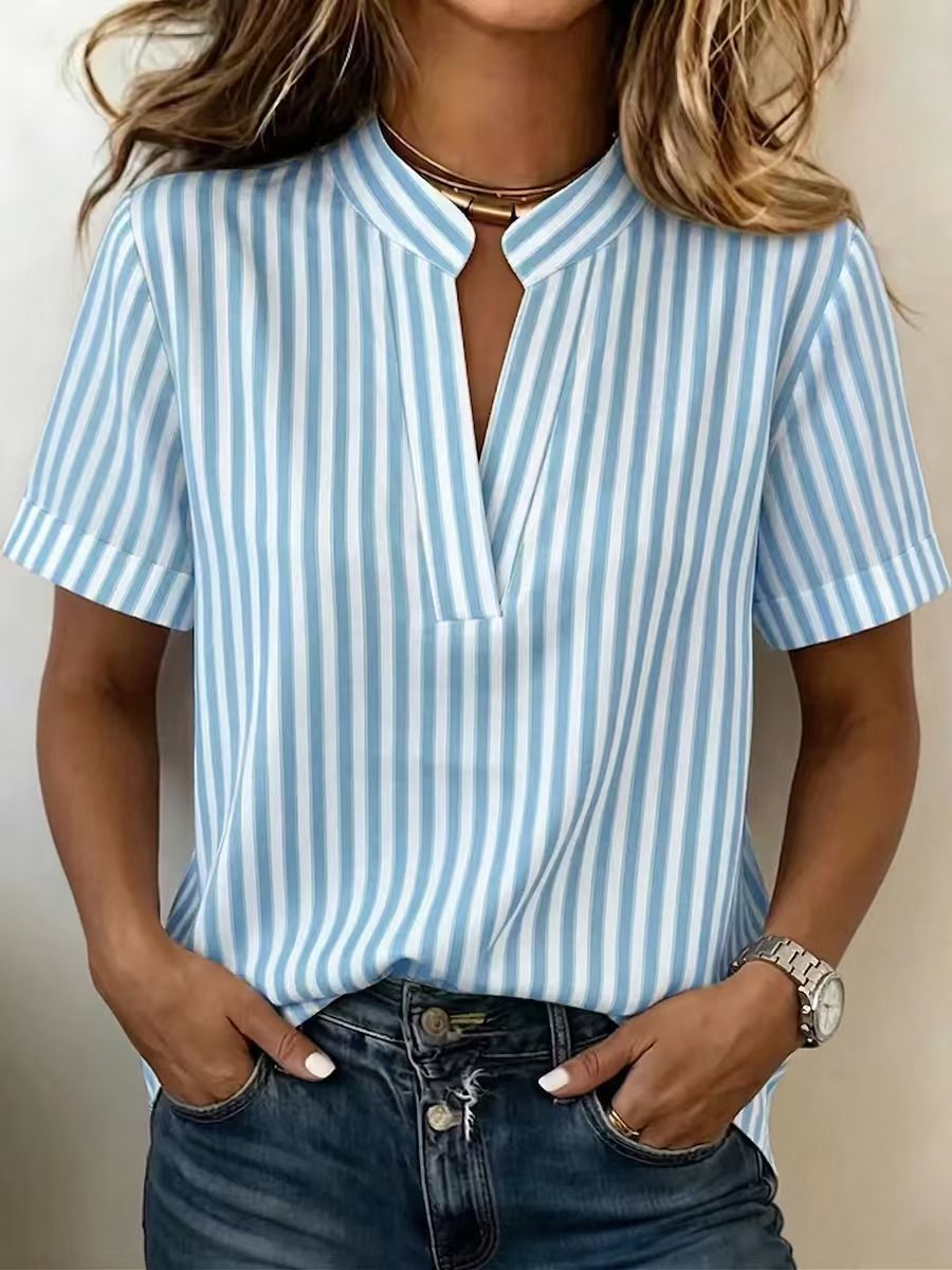 Gestreiftes Kurzarm-Shirt für Damen – Bild 2 | LuxeStyle
