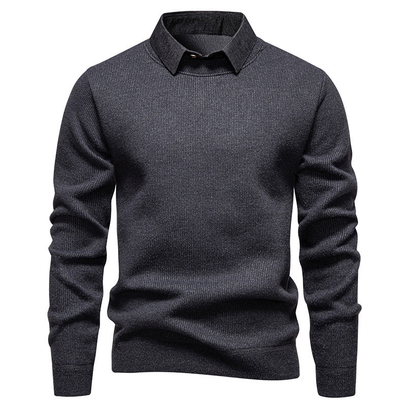 Herren 2-in-1 Strickpullover mit Hemdkragen