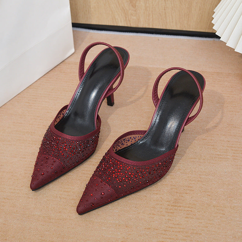 Glänzende Mesh-Mules mit spitzer Zehenpartie