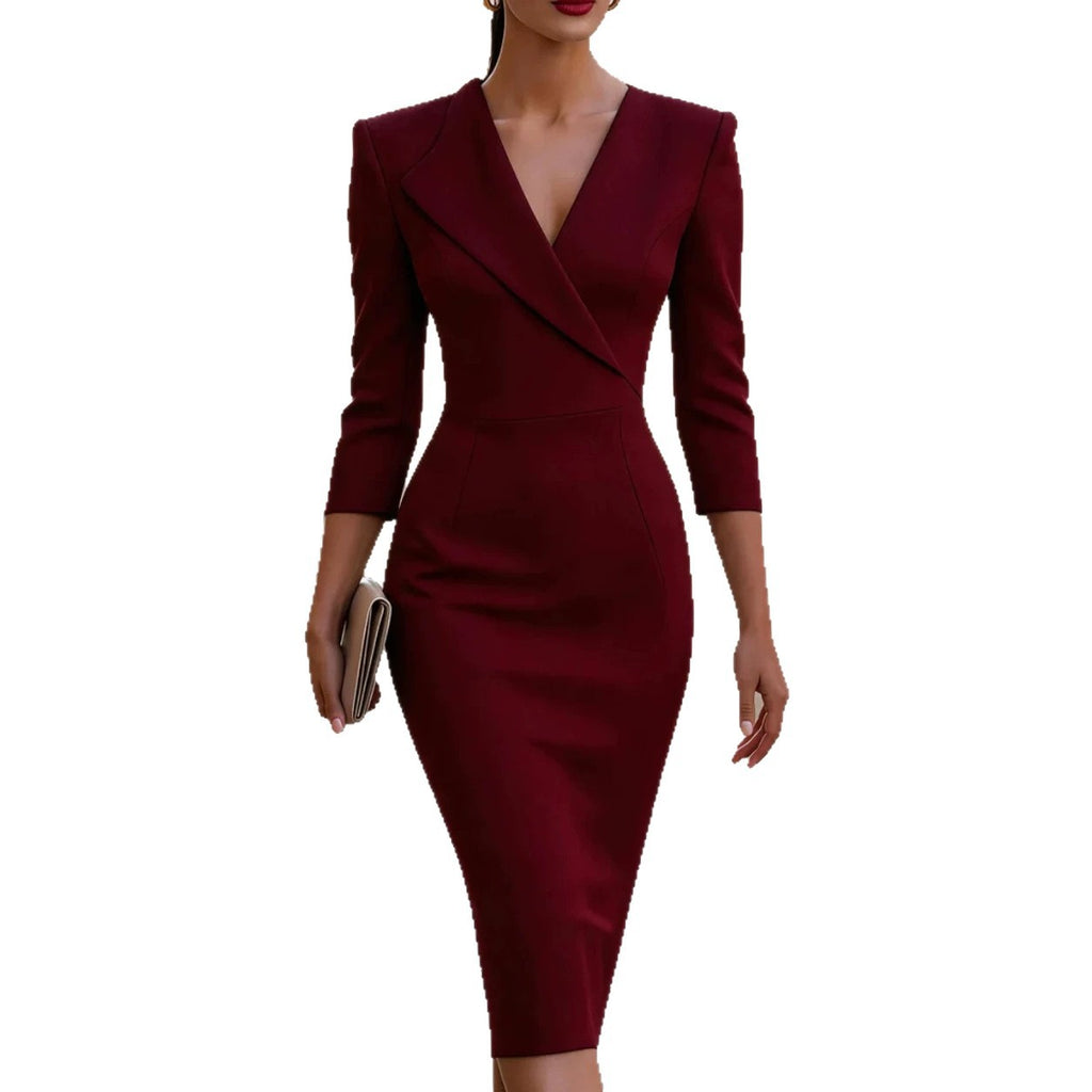 Dreiviertelärmel Taille betonendes Midi-Abendkleid