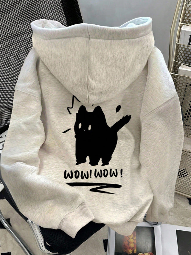 Cartoon Print Loose Hoodie für Damen