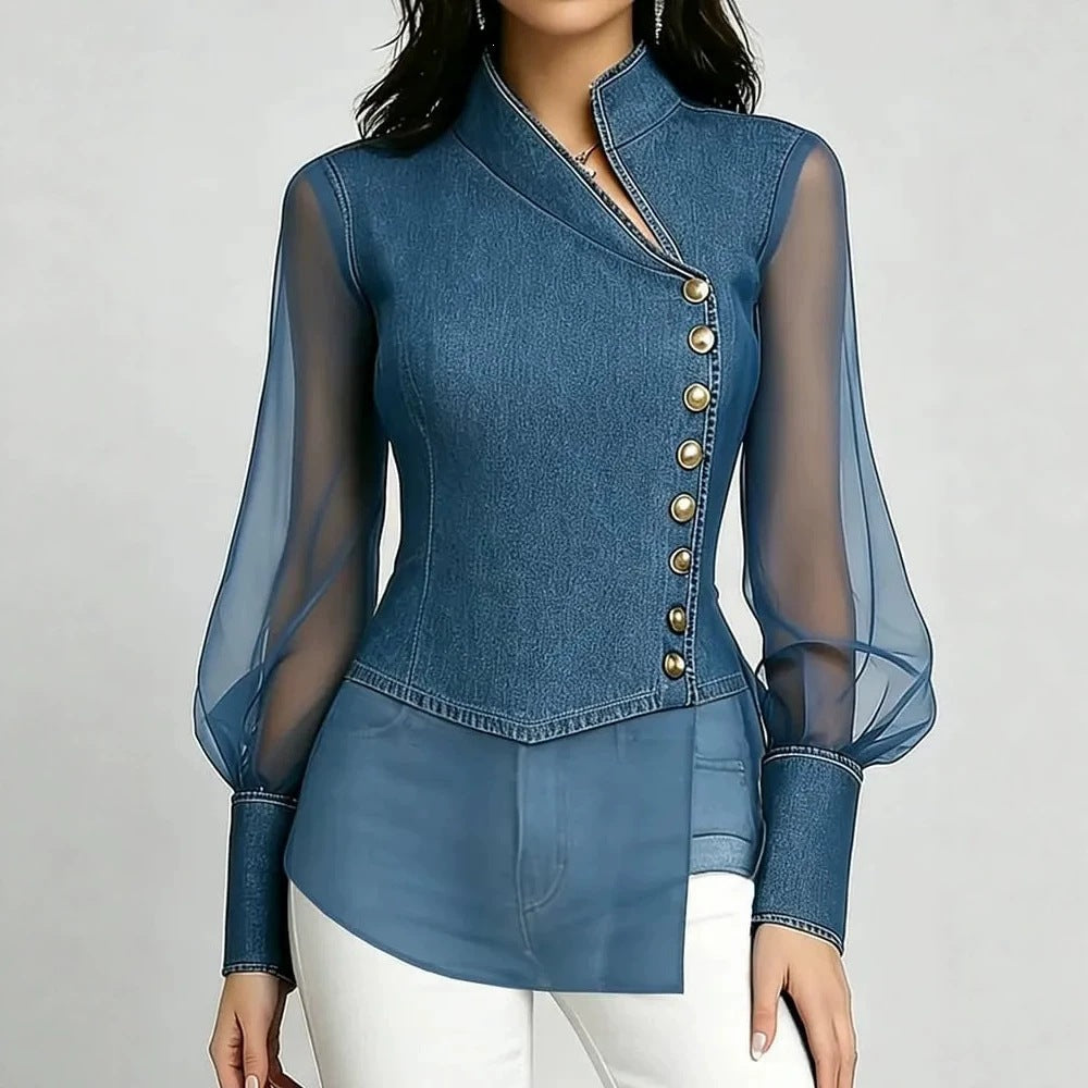 Spitzen-Langarmshirt mit asymmetrischem Ausschnitt