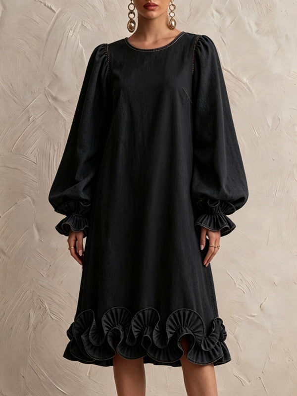 Französisches Puffärmel-Denim-Kleid – Bild 9 | LuxeStyle