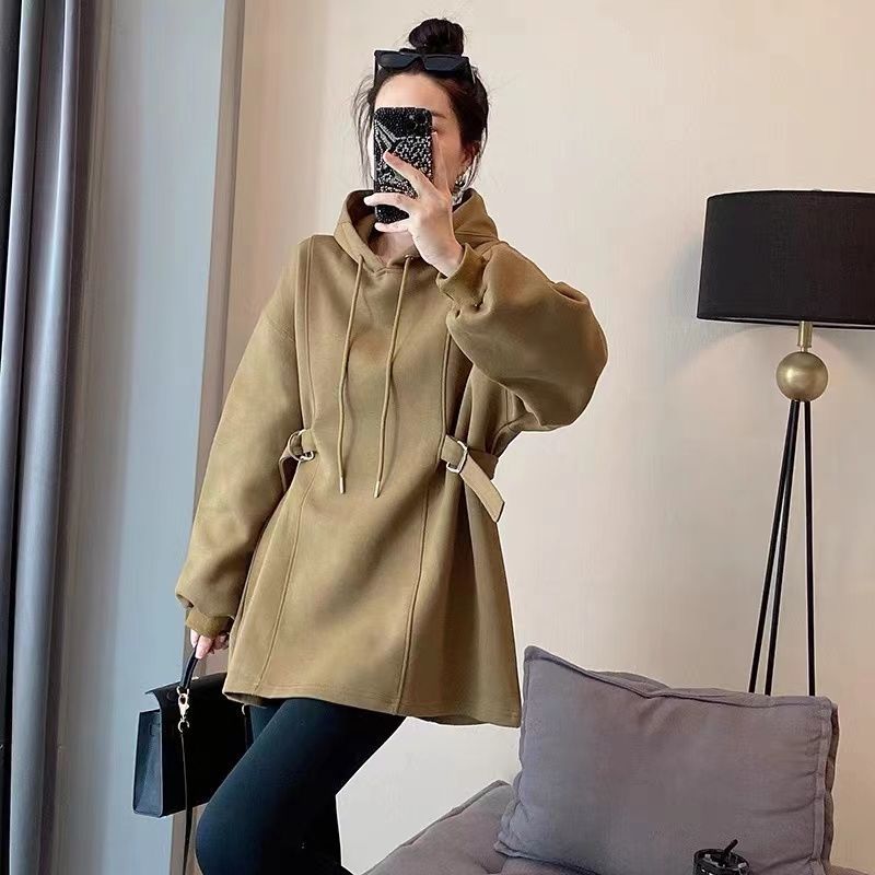 Unifarbenes Kapuzen-Sweatshirt mit Kordelzug