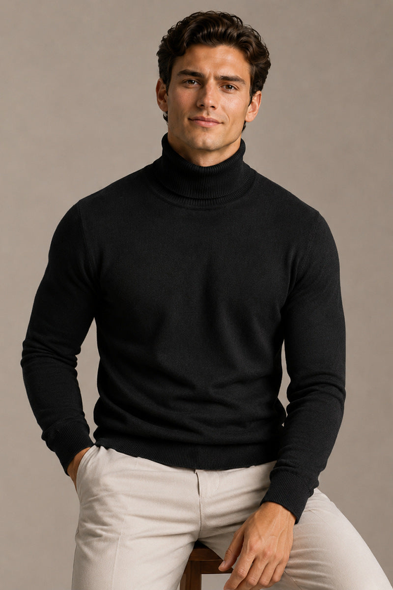 Herren-High-Neck-Longsleeve Winterpullover