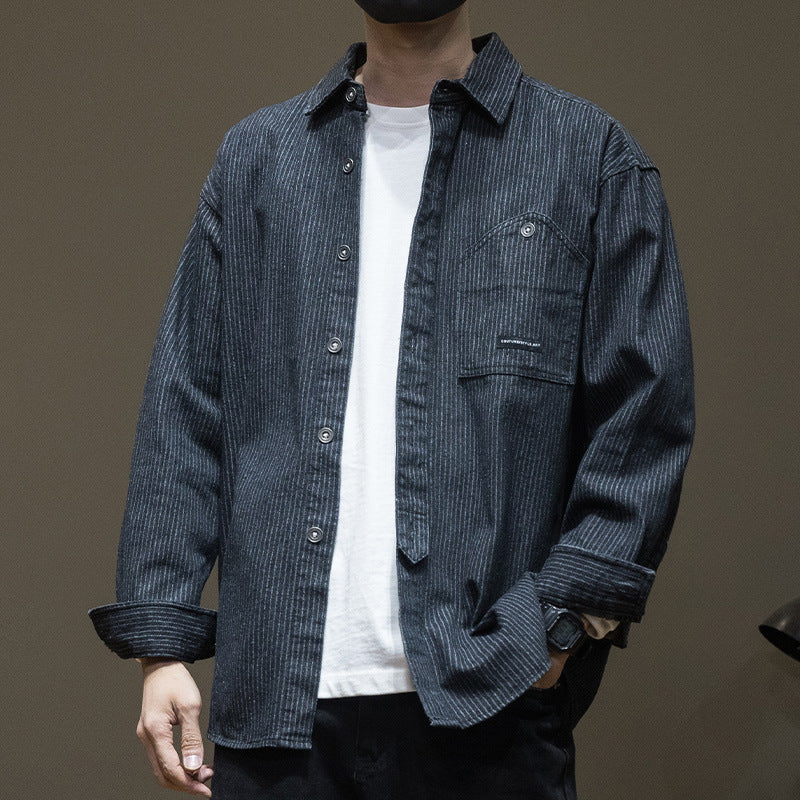 Herren-Langarmhemd aus Denim mit Streifen – Bild 3 | LuxeStyle