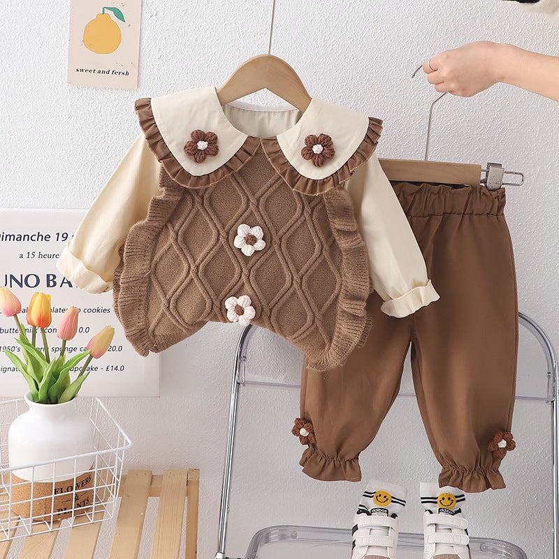 Baby Mädchen Frühling Outfit Set mit Strickpullover – Bild 3 | LuxeStyle
