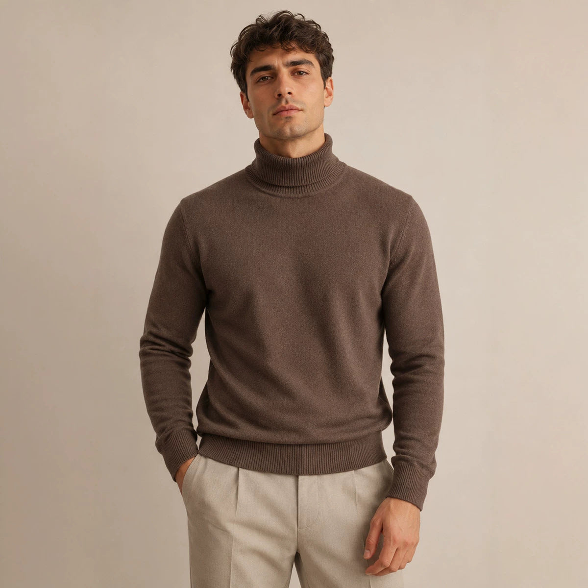 Herren-High-Neck-Longsleeve Winterpullover