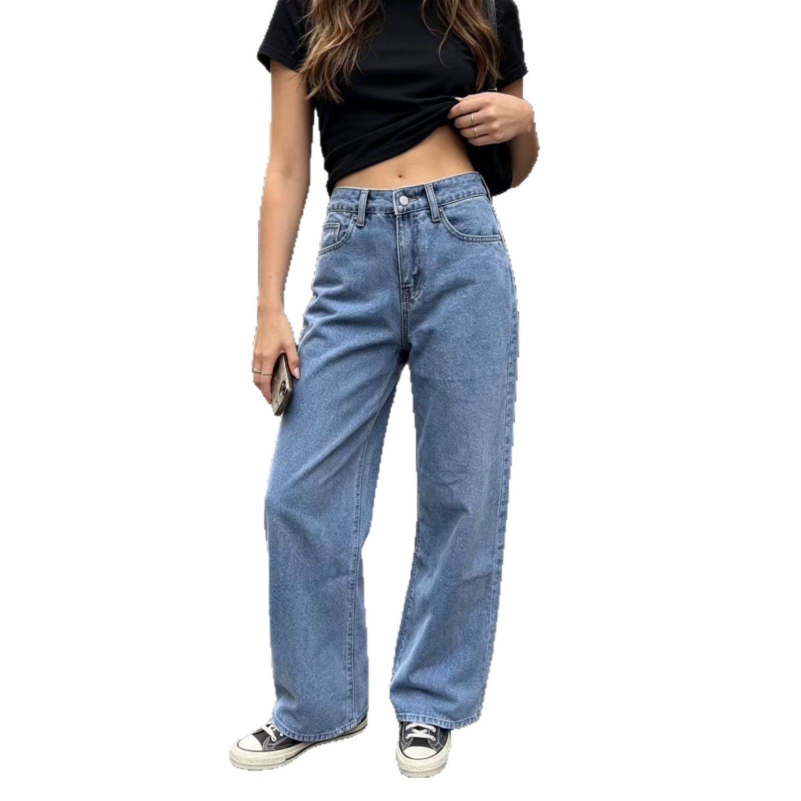 High-Waist Loose-Fit Jeans (Washed)