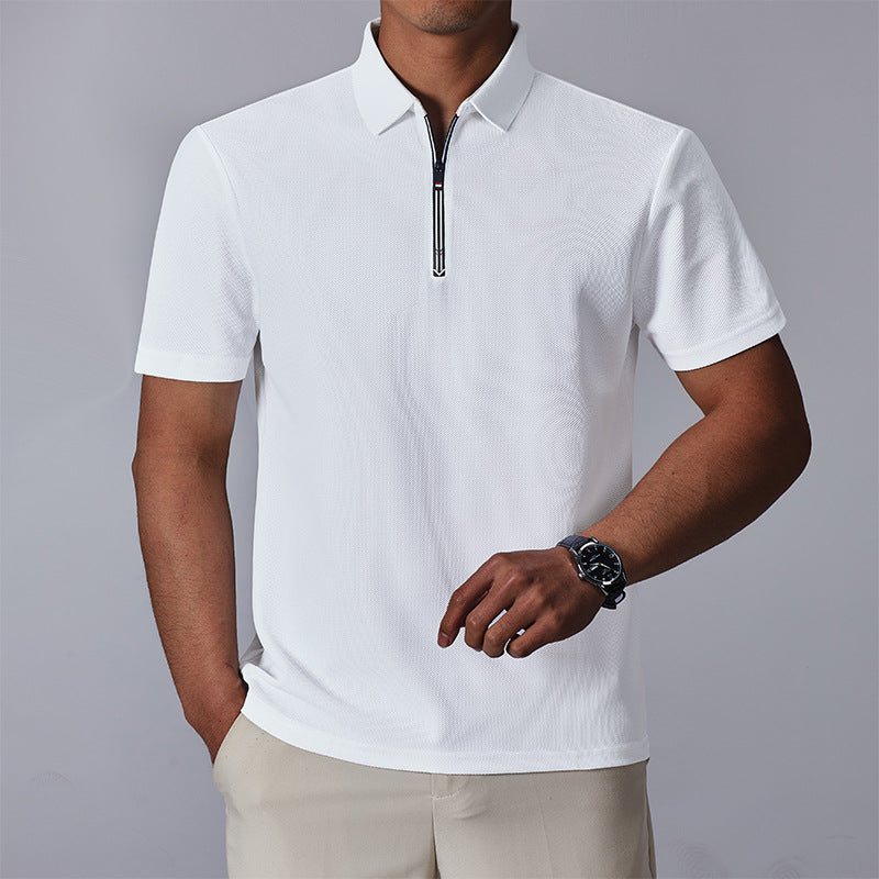 Kurzarm-Shirt mit Stehkragen und Reissverschluss – Bild 9 | LuxeStyle