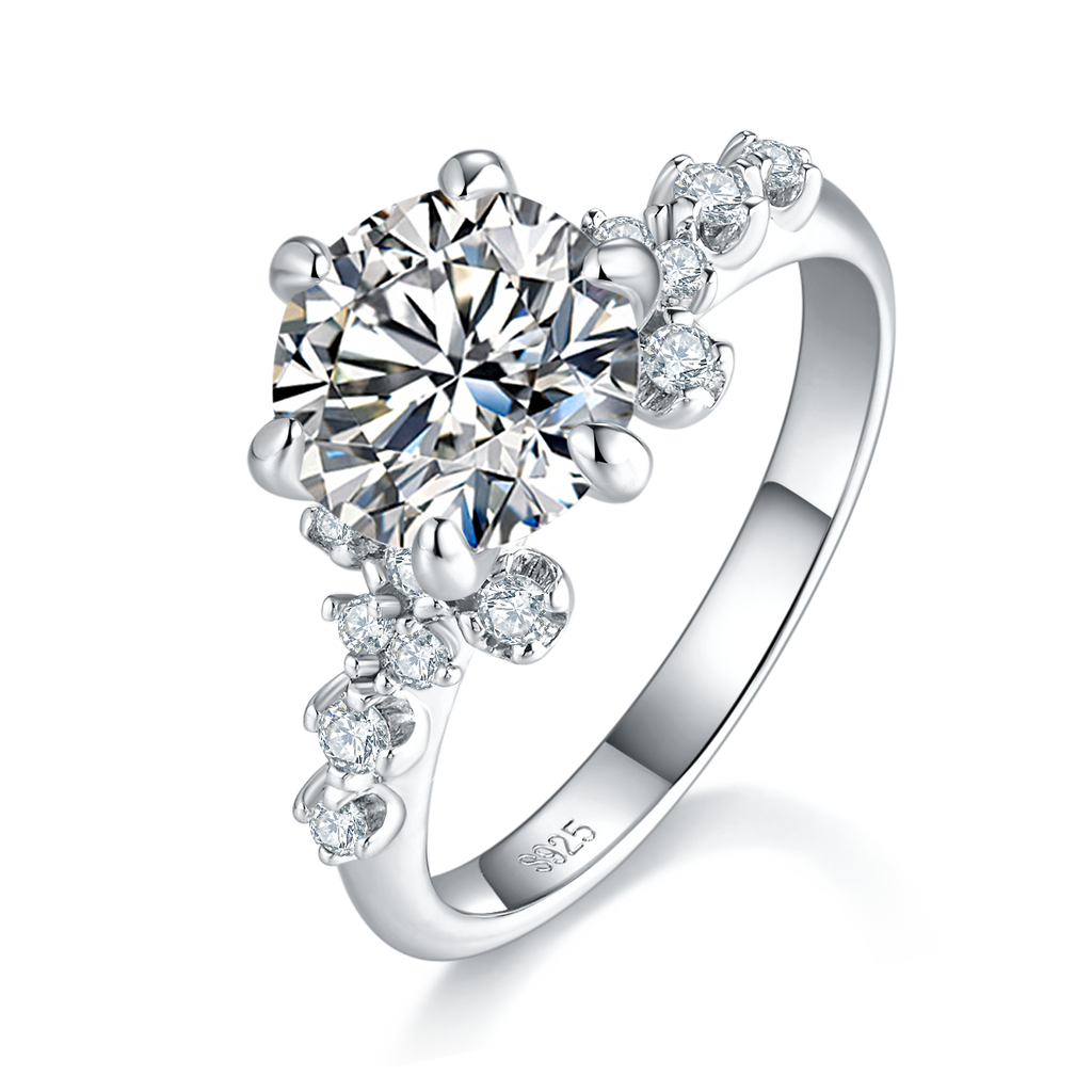 Silber 2ct Moissanstein Ring mit Blumenakzent, GRA-Zertifiziert